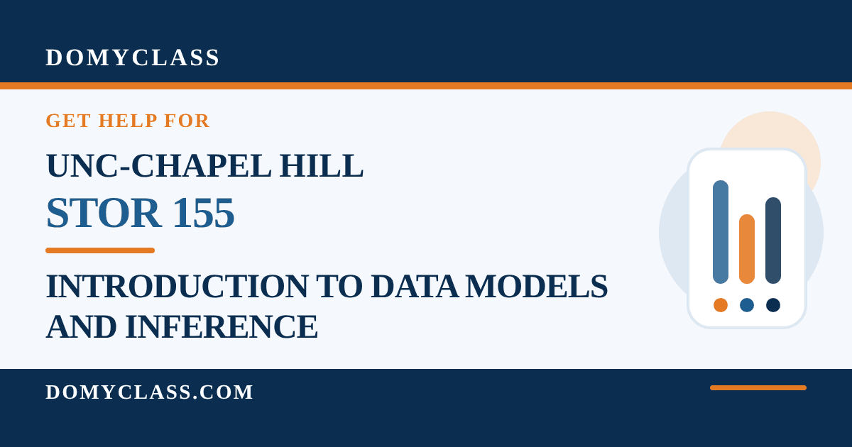 Branded DomyClass course card for UNC-Chapel Hill STOR 155 Introduction to Data Models and Inference